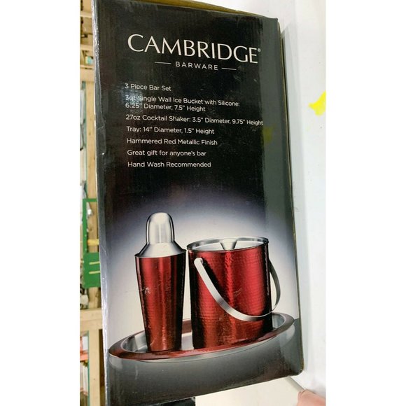 CAMBRIDGE Silversmiths Barware HAMMERED RED Metallic Set (3) NIB - Picture 2 of 9